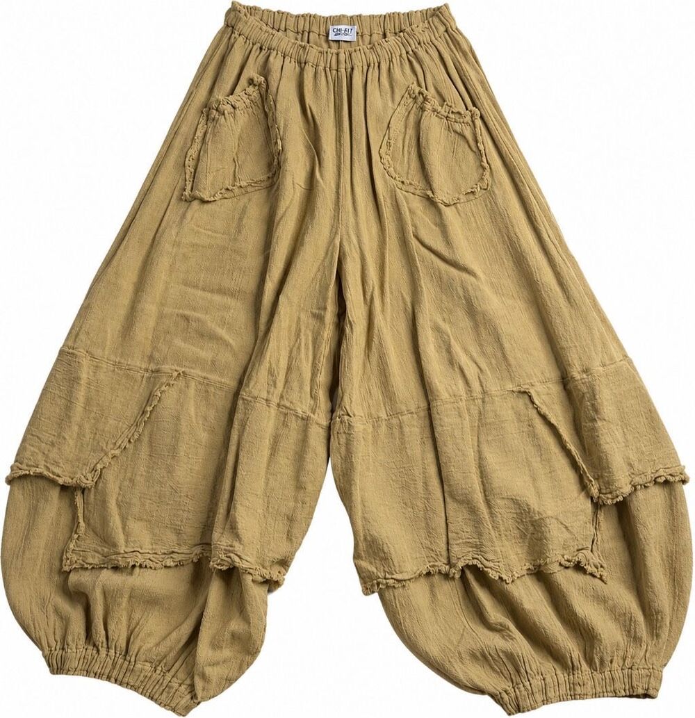 Oh My Gauze! Tan Patchwork Harem Balloon Pants One Size See Measurements